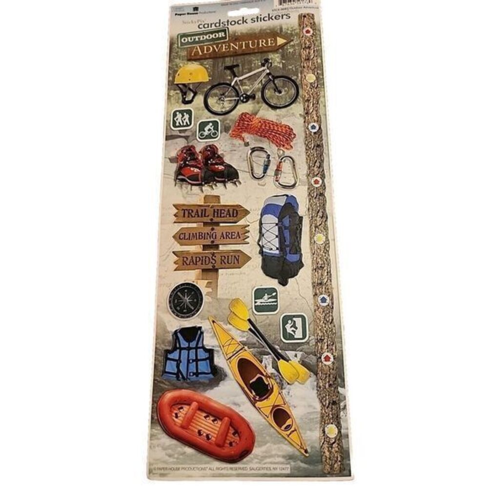 Paper House Cardstock Stickers 4.625"X13" outdoor Adventures‎  Hiking, Kayak